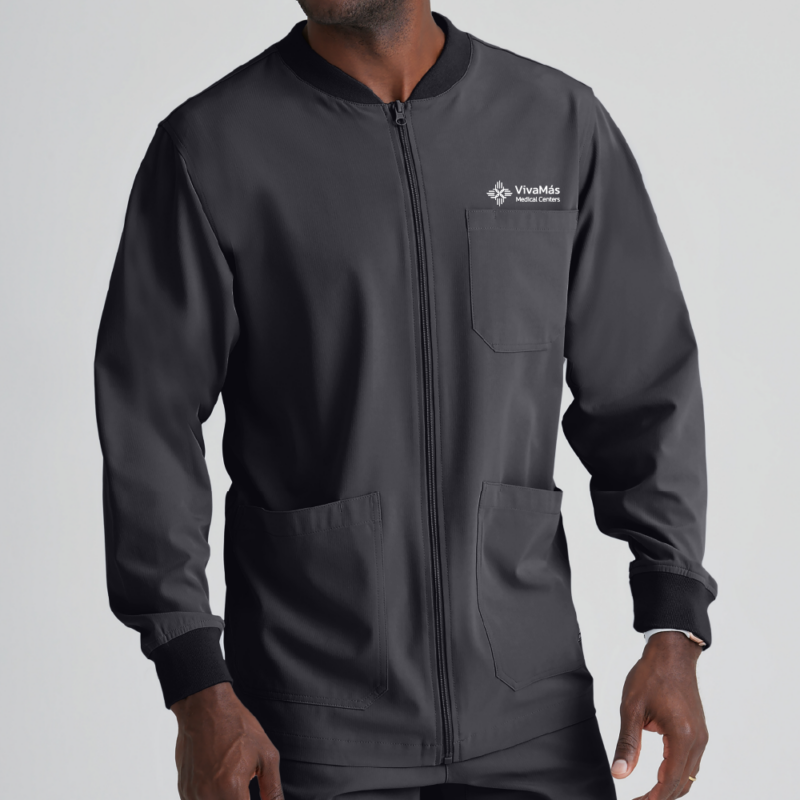 MEN'S GREY SCRUB JACKET WITH EMBROIDERED LOGO