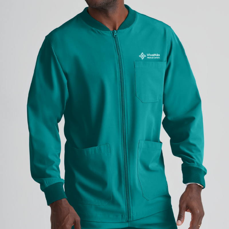 MEN'S TEAL SCRUB JACKET WITH EMBROIDERED LOGO