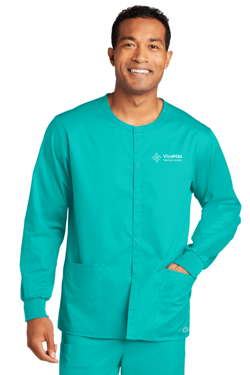 MEN'S TEAL SCRUB JACKET WITH EMBROIDERED LOGO